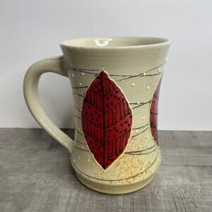 Vintage STEPHANIE KING Studio Art Pottery Creme Burgundy Tribal Leaf